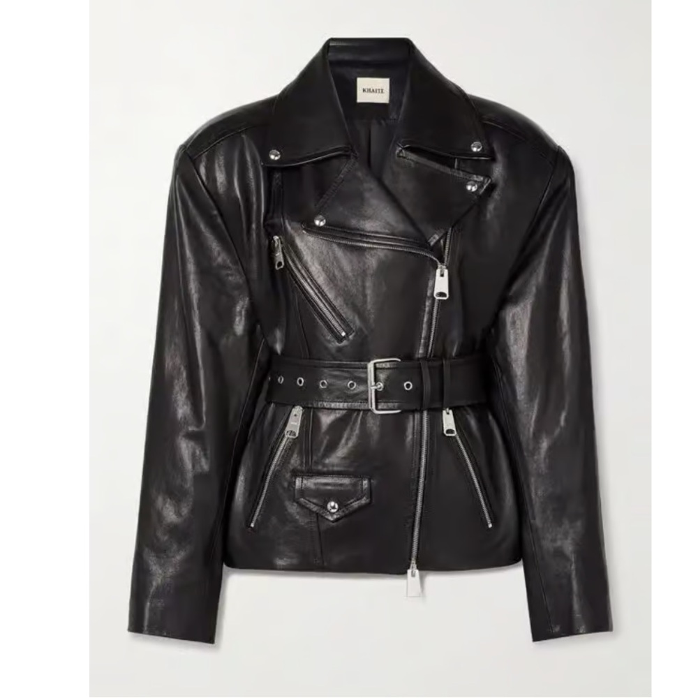 KHAITE  Black Fabbie Belted Leather Biker Jacket - size 4